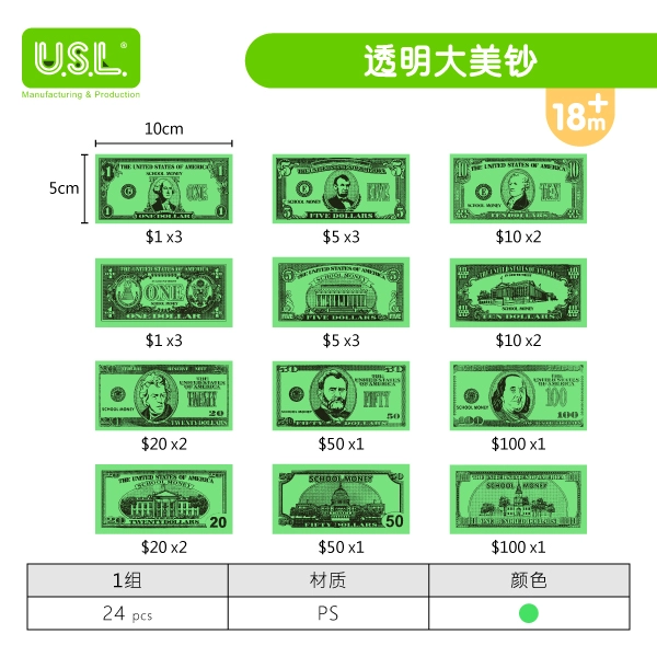 【钱币、骨牌】透明美钞系列