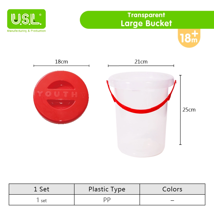 Clear Plastic Home & School Supplies Buckets with Red Lids